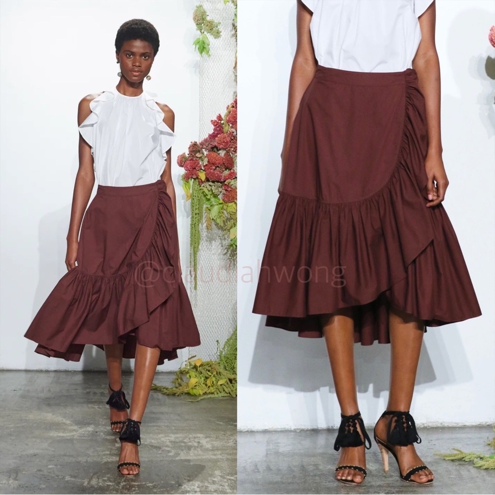 ULLA JOHNSON Camilla Ruffle Wrap Skirt in Raisin